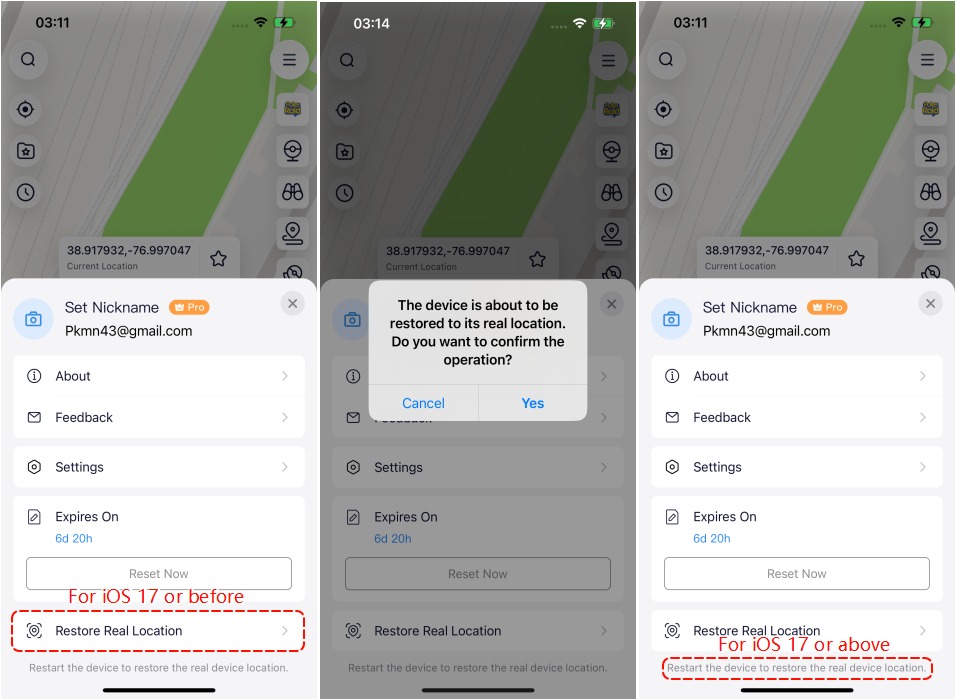 how to restore real location