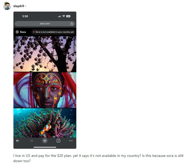 Sora在您的國家/地區尚不可用