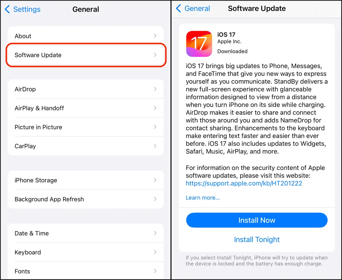 إعادة تثبيت نظام التشغيل iOS 17 