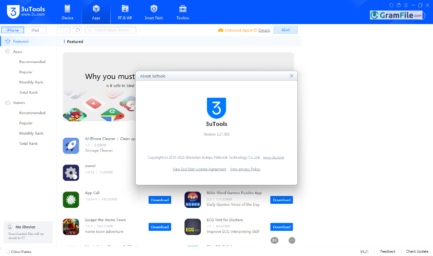 3utools select “Check for Updates.”
