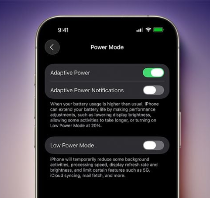 Using Adaptive Power Mode to avoid ios 26 battery drain