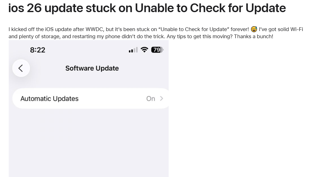 iOS 18 User Issue: 'Unable to Check for Update'