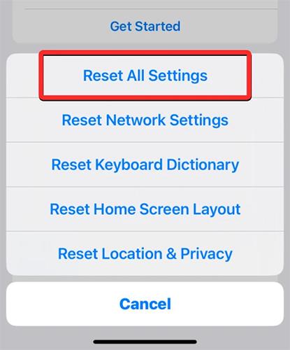 Reset All Settings