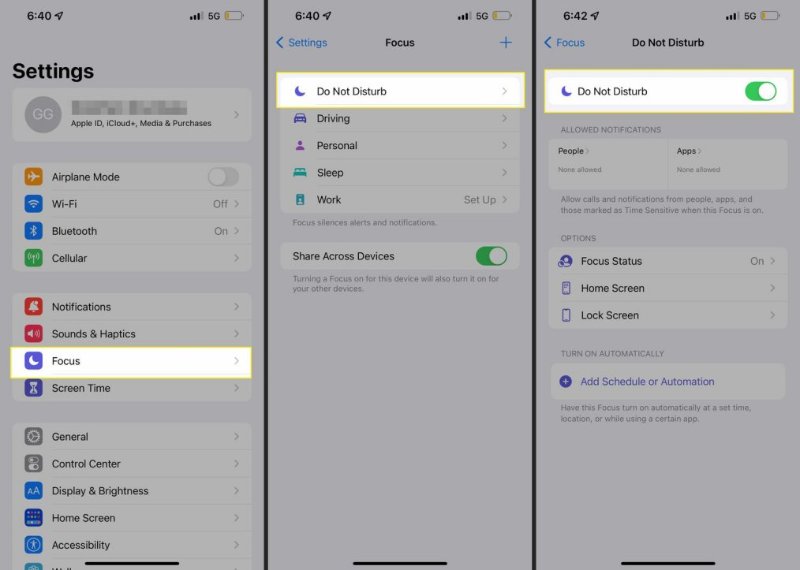 Turn off Focus/Sleep Modes