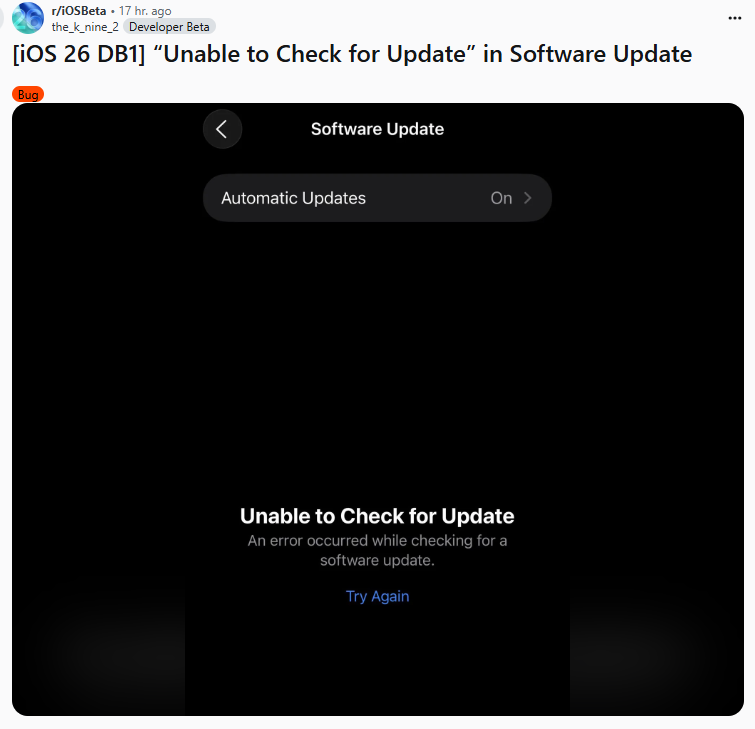 iOS 26 Unable to Check for Update on iPhone