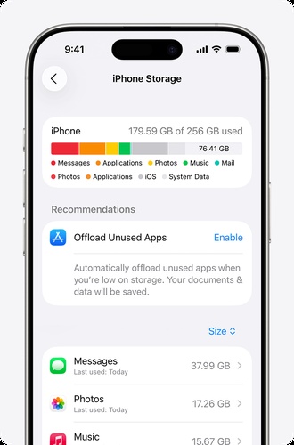 Apps and files using most space