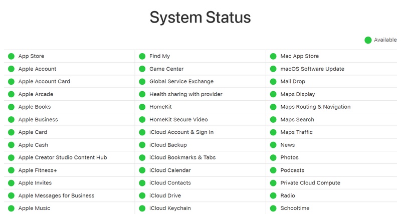 Apple-Systemstatus für Beta-Server prüfen