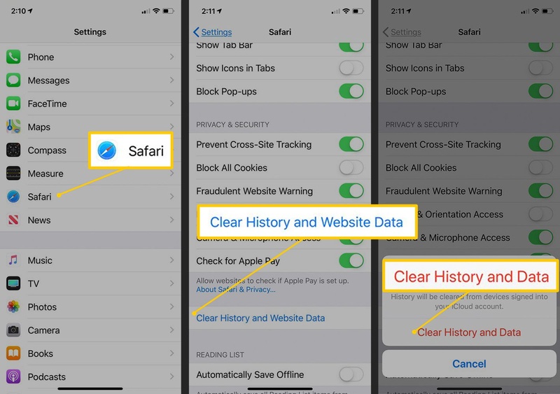 Clear history and website data