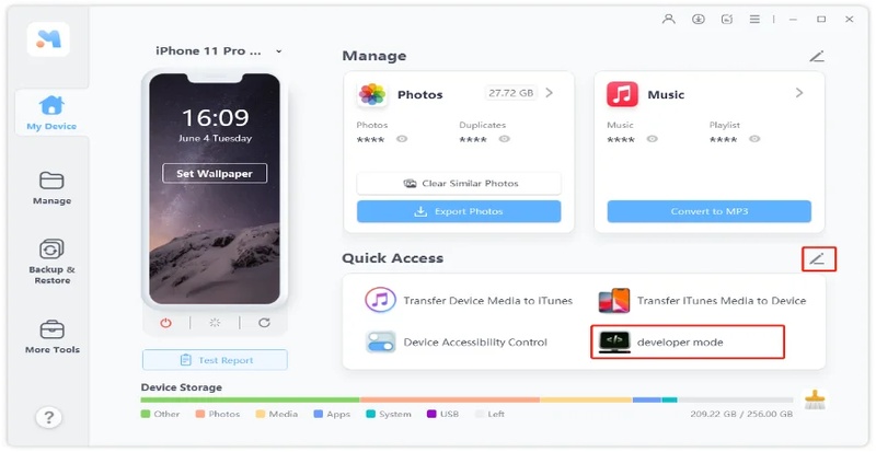 iPhone verbinden und anschließend Schnellzugriff öffnen
