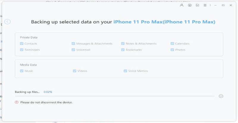 Device backup with default file selection