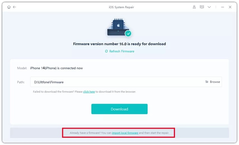 Firmware herunterladen und Standardreparatur starten