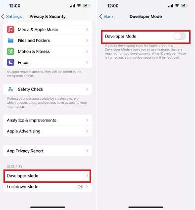 Entwicklermodus in den iPhone-Einstellungen aktivieren