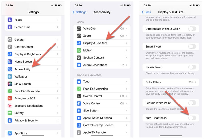 Enabling auto-brightness in phone settings