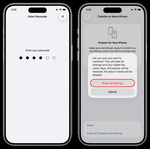 Enter your confirmation to reset