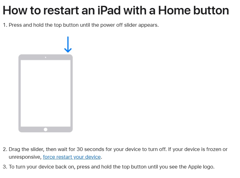 Force restarting an iPad with a Home button