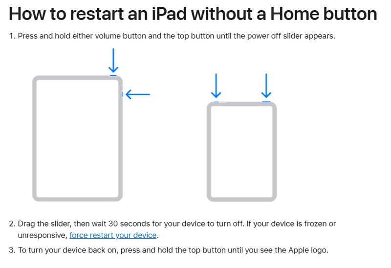 Force restarting an iPad without a Home button