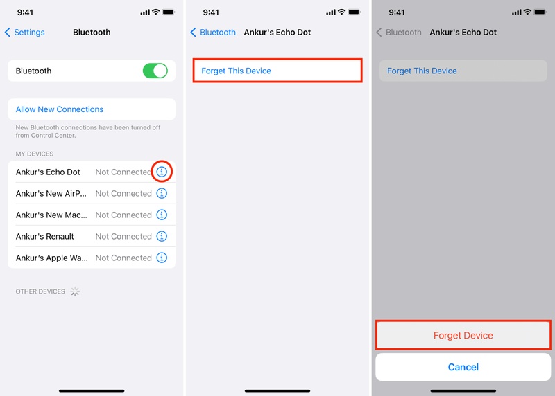 Forget device via Bluetooth settings