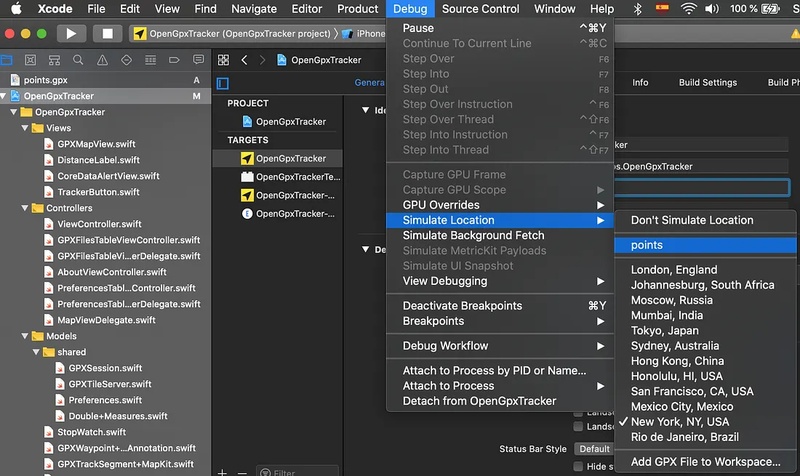 GPX file in Simulate Location menu
