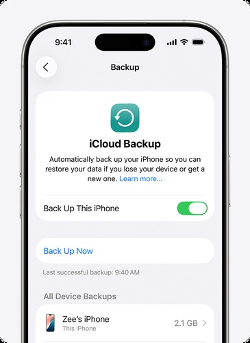 iCloud-Backup-Einstellungen mit Backup jetzt erstellen