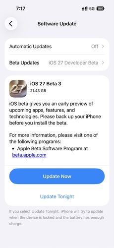 Verfügbare iOS Updates in den Einstellungen installieren