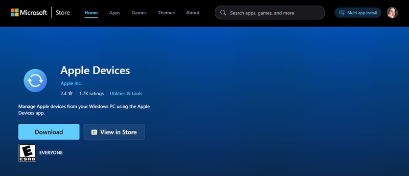 تثبيت Apple Devices على Windows