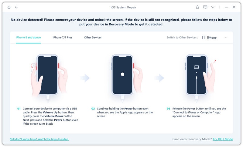 Manual instructions for iPhone recovery mode