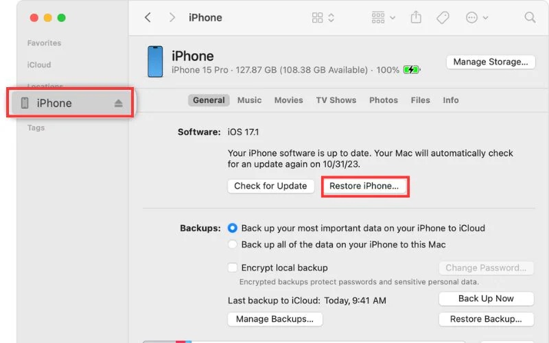 Option أو Shift Restore اختر IPSW