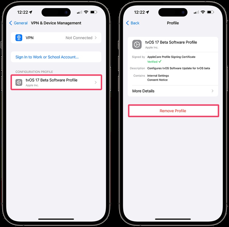 Remove profile then restart iPhone