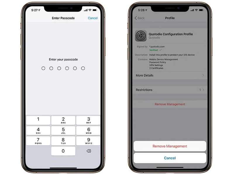 Removing profile with passcode confirmation