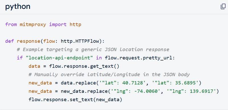Script changes GPS values with mitmproxy