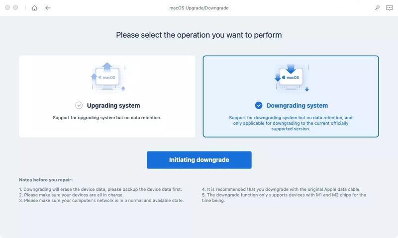 Select Downgrade iOS to continue