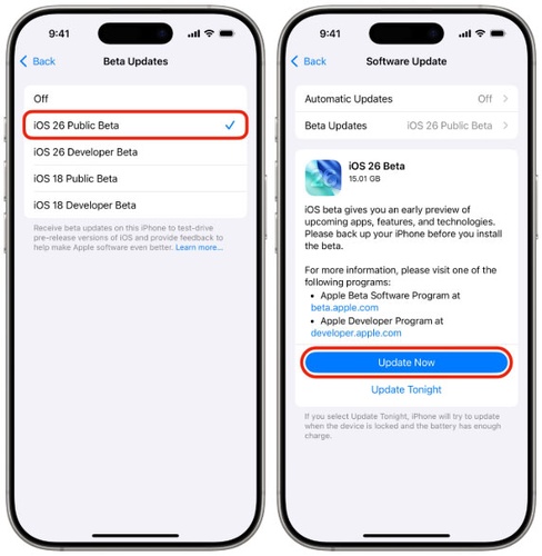 iOS 27 Public Beta auswählen