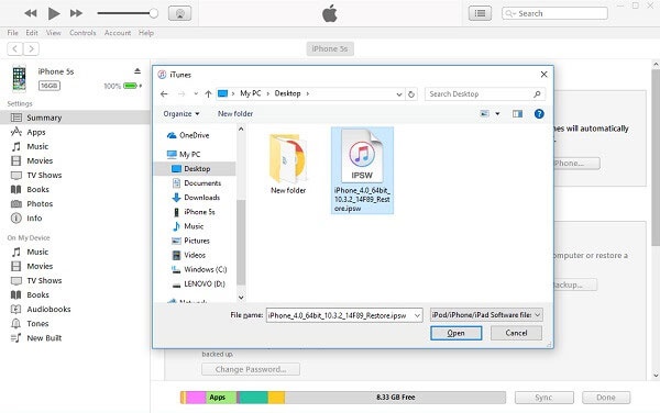 Select IPSW and confirm restore