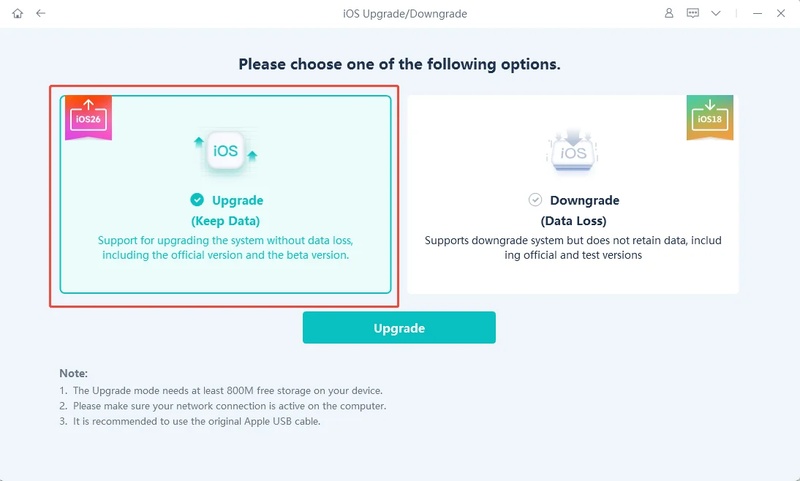 Upgrade für iOS 27 Beta auswählen