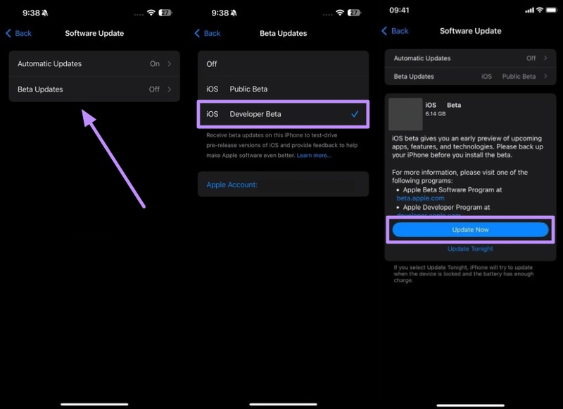 iOS 27 Developer Beta auswählen