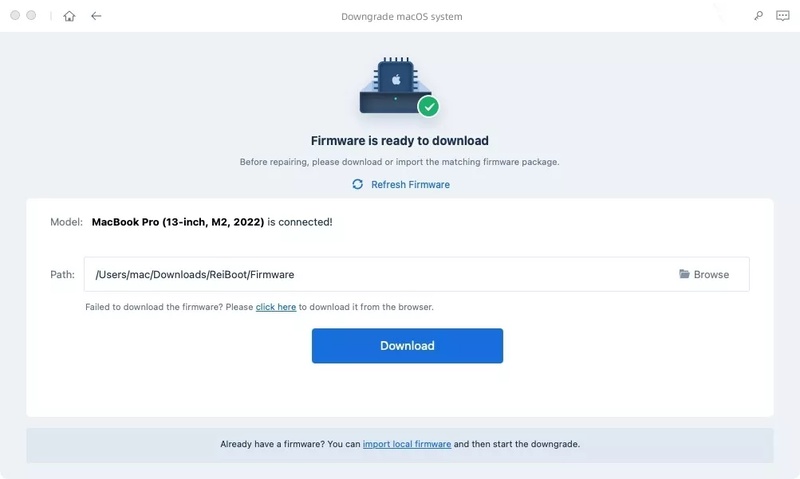 Selecting iOS version to download firmware