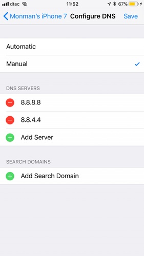 Selection changed from Automatic to Manual