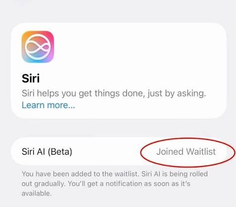 顯示 Siri AI Beta 的設定畫面