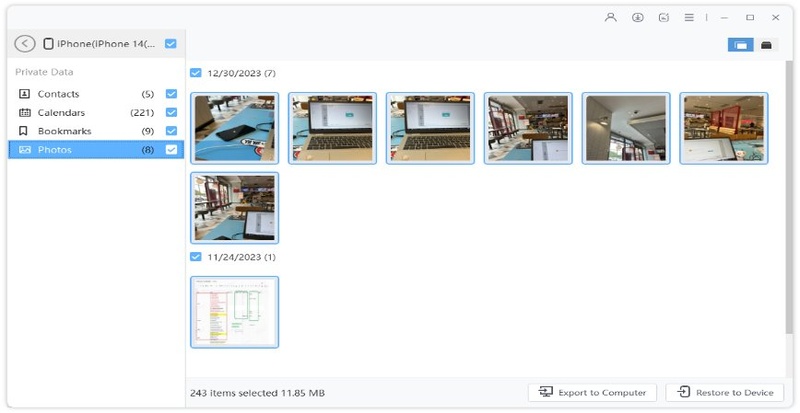 Some data restorable directly others exported