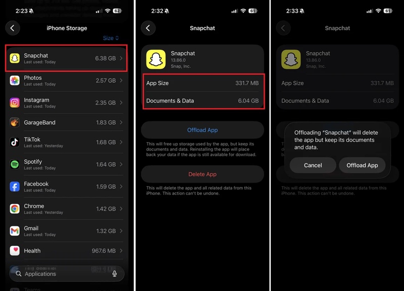 Tap app to offload or delete