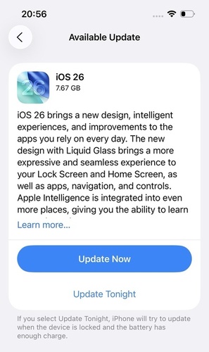 Tap update to download and restart