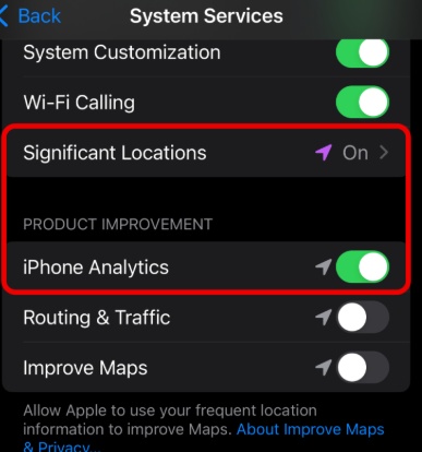 Turn off system location services