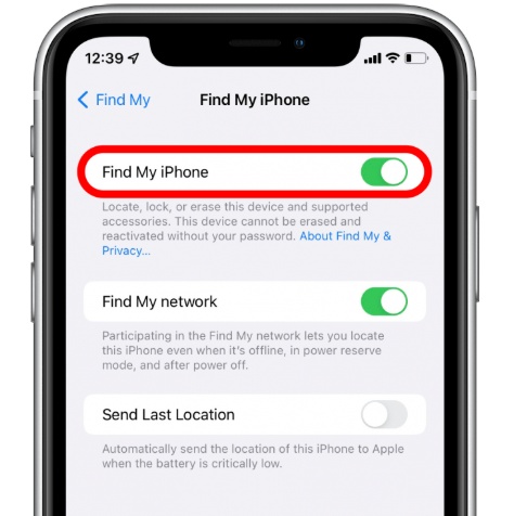 إيقاف تشغيل Find My iPhone في الإعدادات