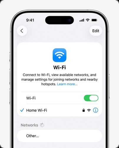 Wi-Fi connection settings screen
