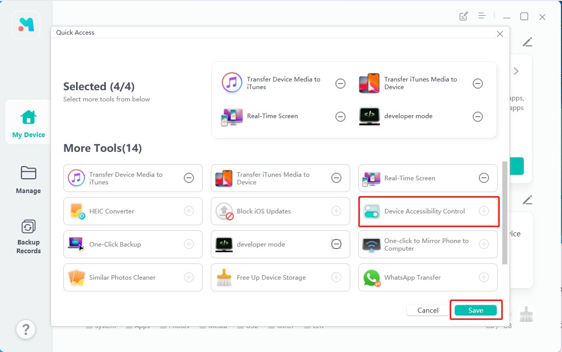 device accessibility control tool