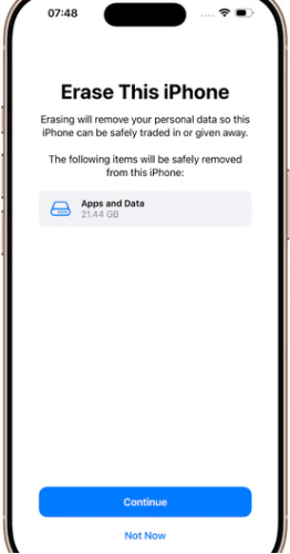 Click “Continue” on iphone 17