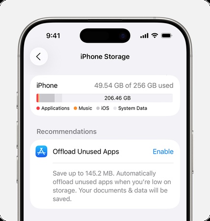 Check available storage in Settings