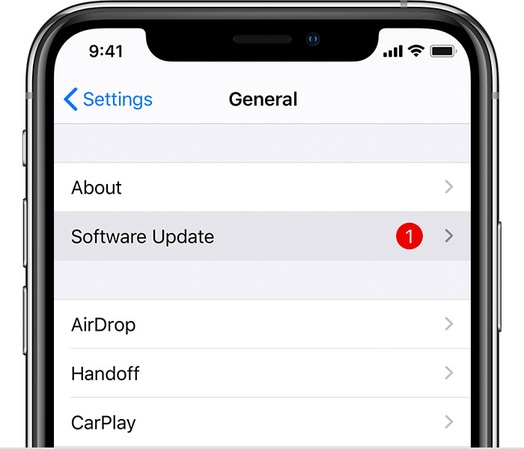Checking for iOS update in Settings