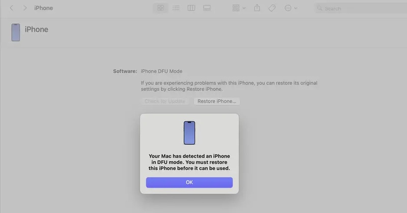 DFU mode iPhone detected for restoration
