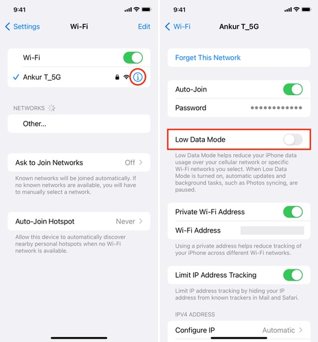 تعطيل وإعادة تمكين Wi-Fi في الإعدادات